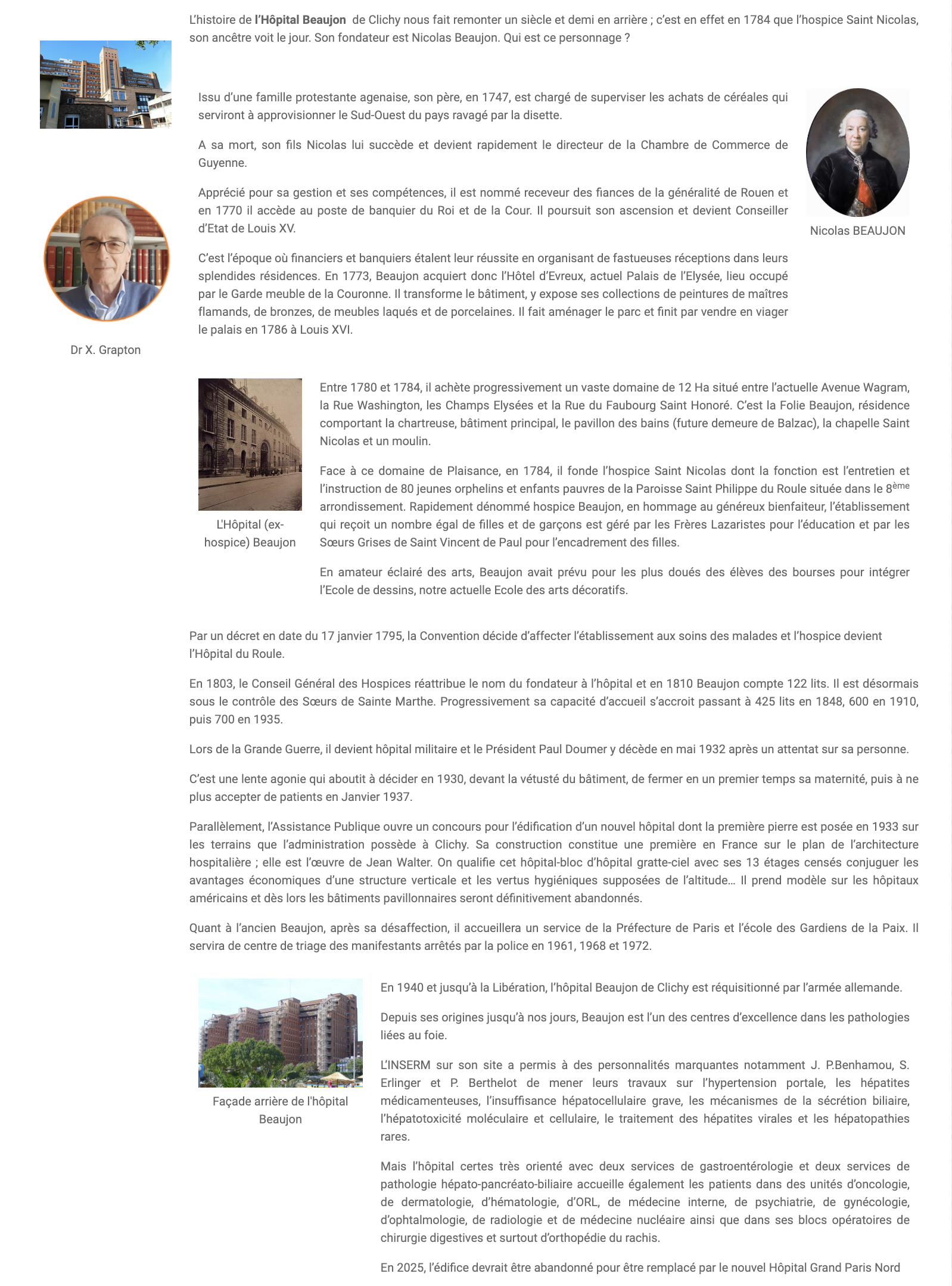 Histoire de l'Hôpital Beaujon
